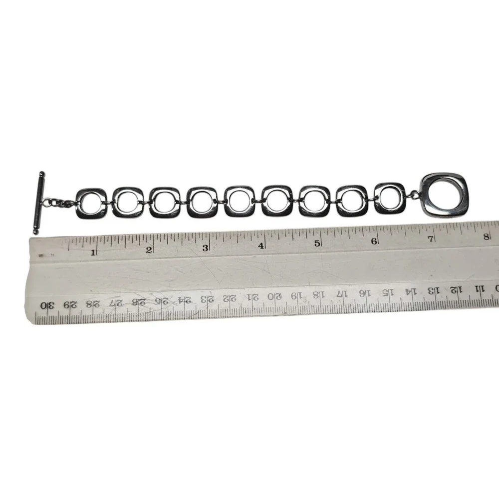 Stainless Steel Toggle Bracelets Chunky Multi Strand Geometric Silver Tone